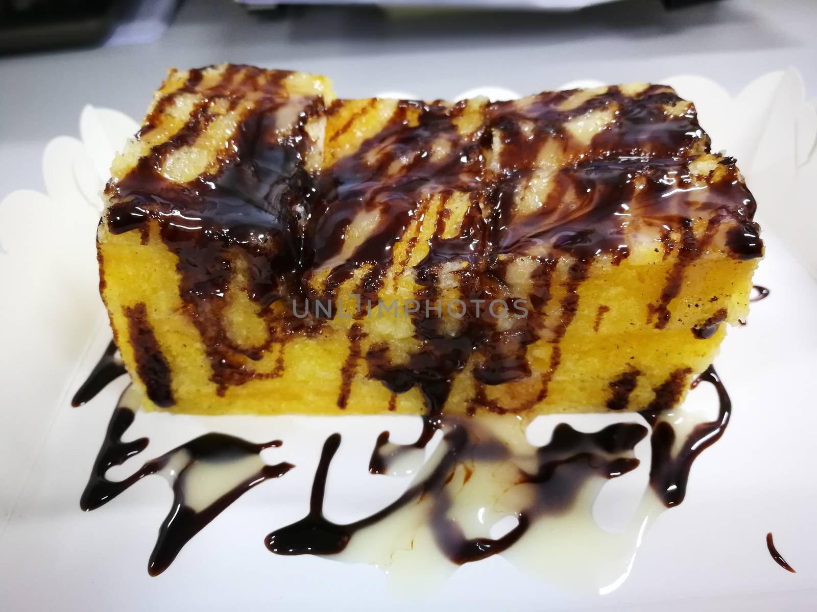 sweet bread  grill with butter and chocolate sauce by shatchaya