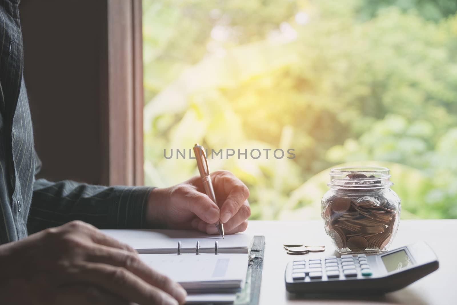 Businessman process. Businessman working the project on table soft focus