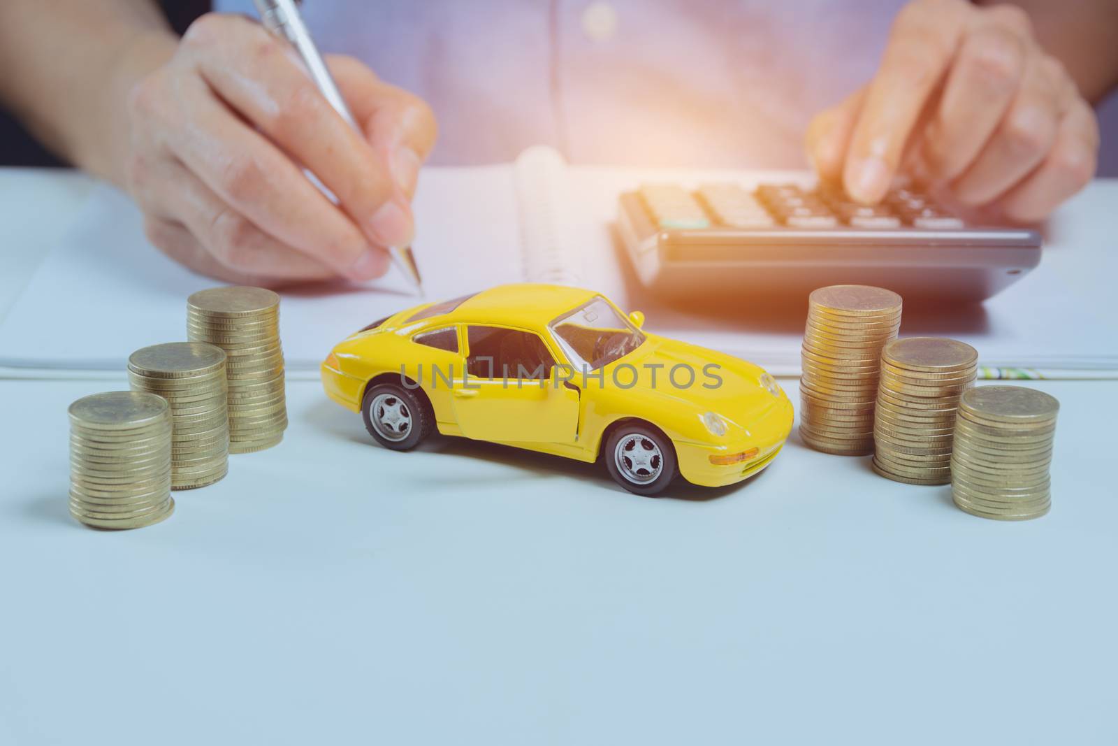 Car insurance with stack coins and car services concept. Business concept. Car insurance concept.