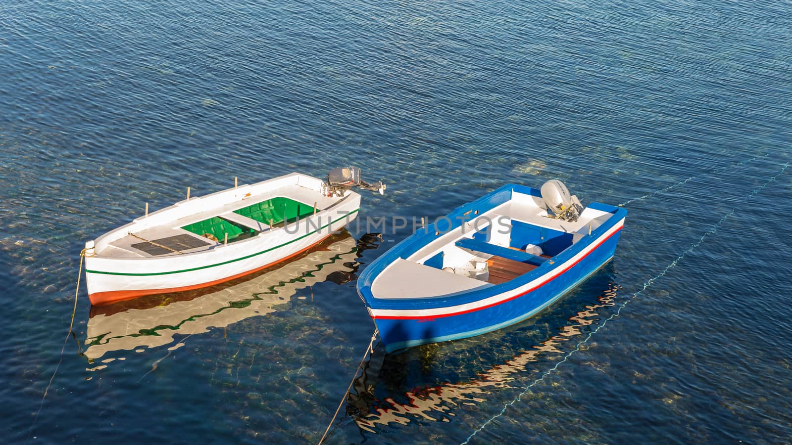 Small traditional fishing boat, made of wood, coloured, painted, Sicily