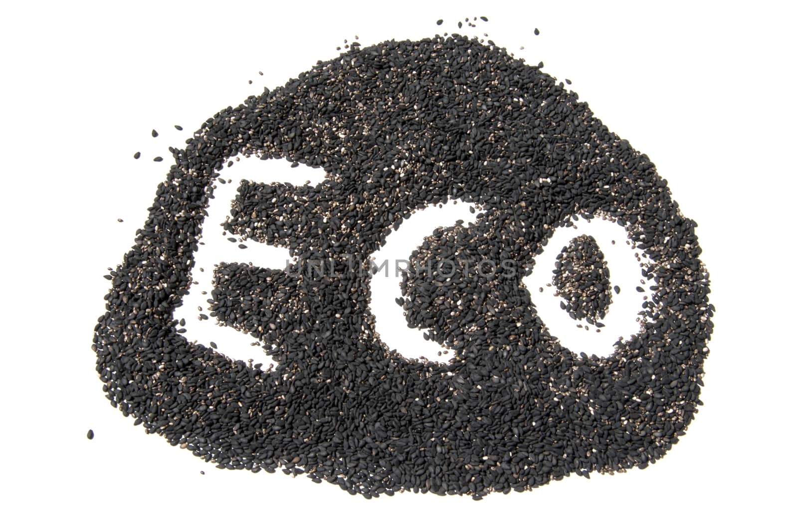 eco sign from  black sesame isolated on white background