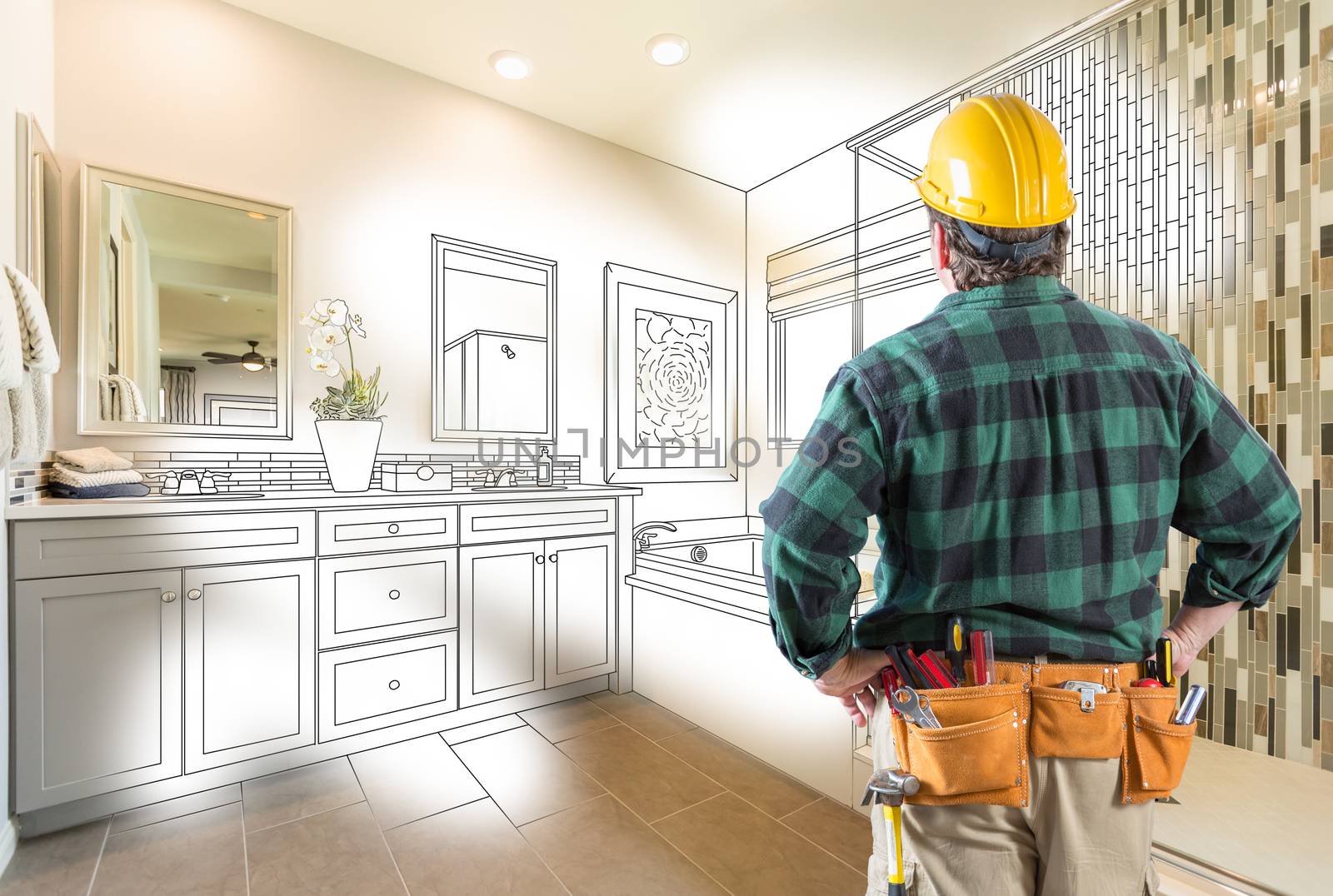 Contractor Facing Custom Master Bathroom Drawing and Photo Gradation. by Feverpitched