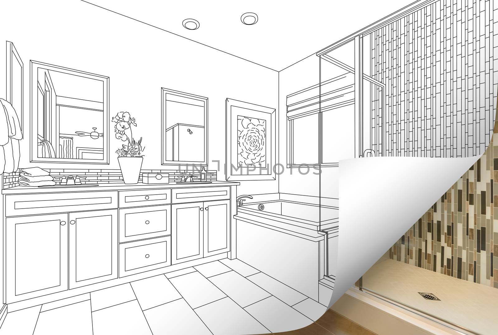 Master Bathroom Drawing Page Corner Flipping with Photo Behind by Feverpitched