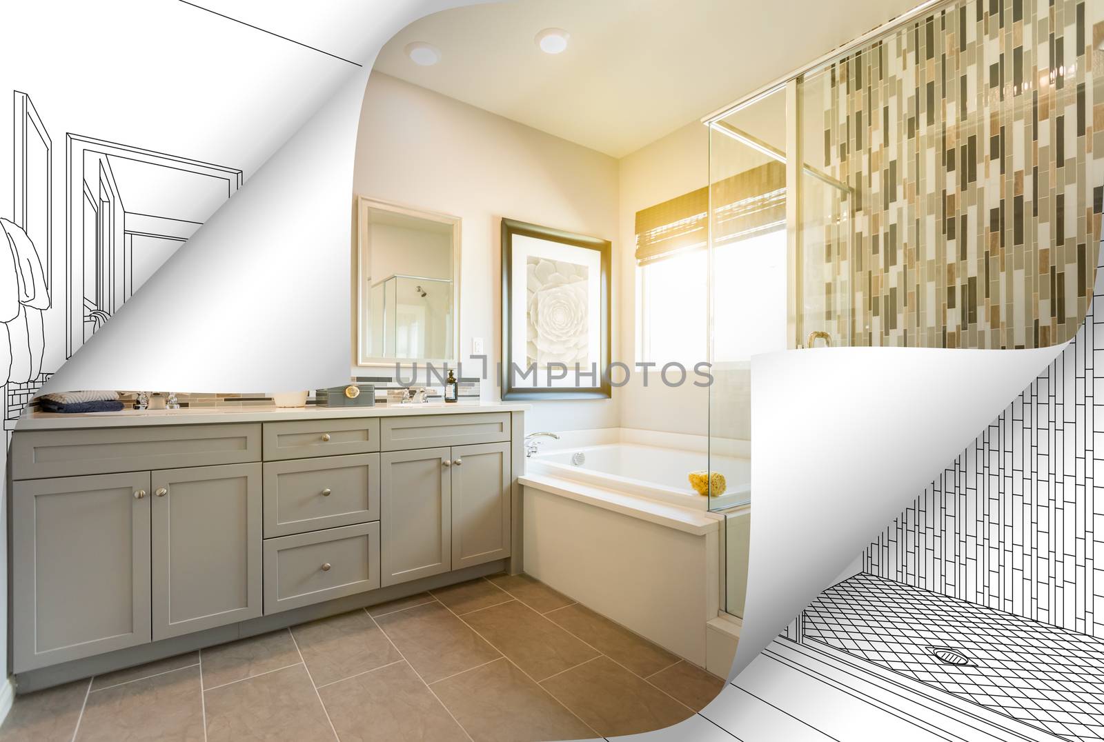 Master Bathroom Photo Page Corners Flipping with Drawing Behind.