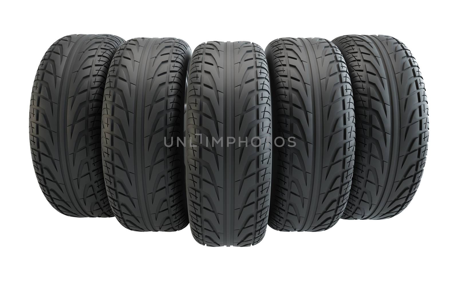 Car tires in row, isolated by cherezoff