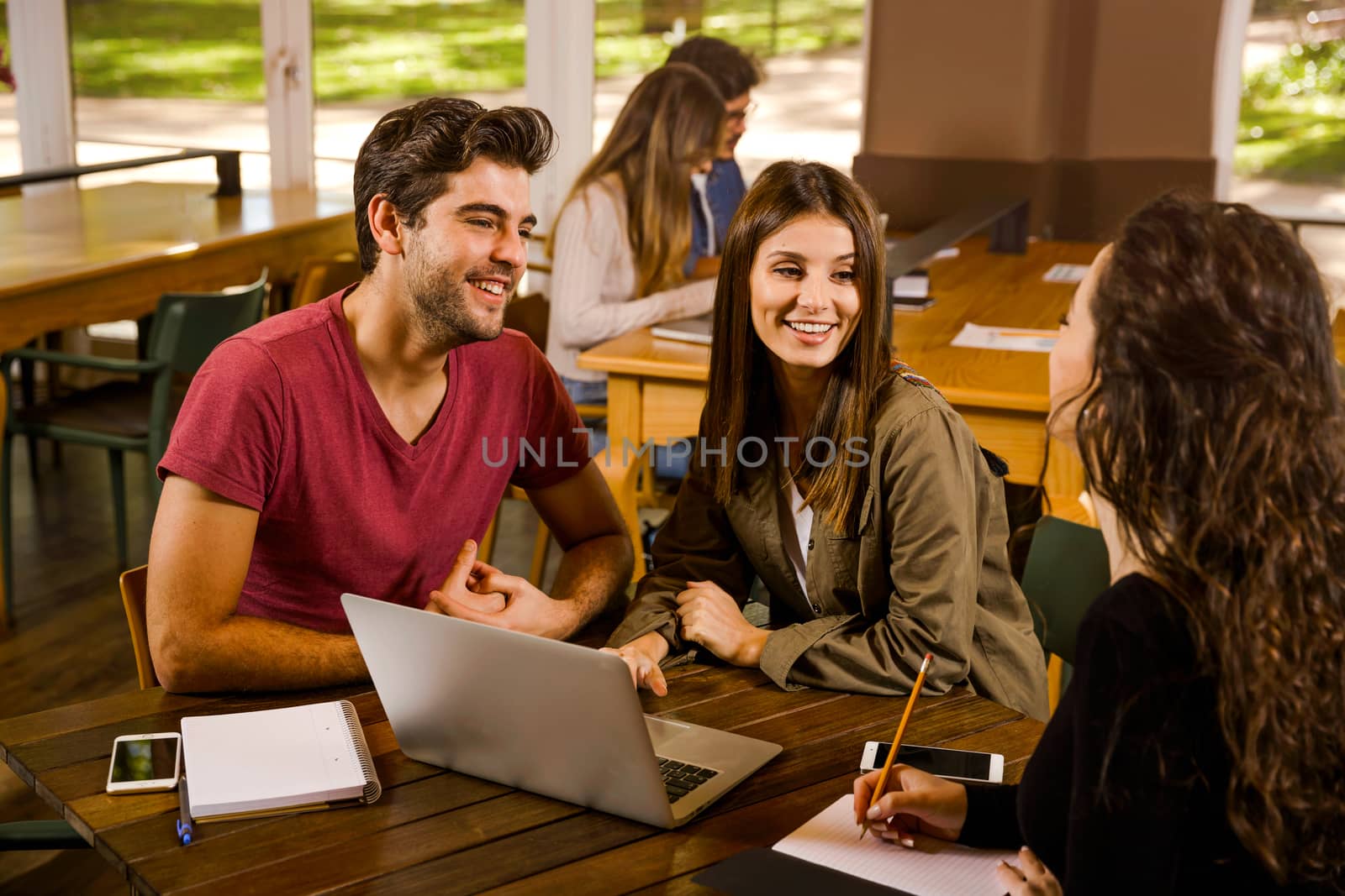 Group of friends studying together for finals