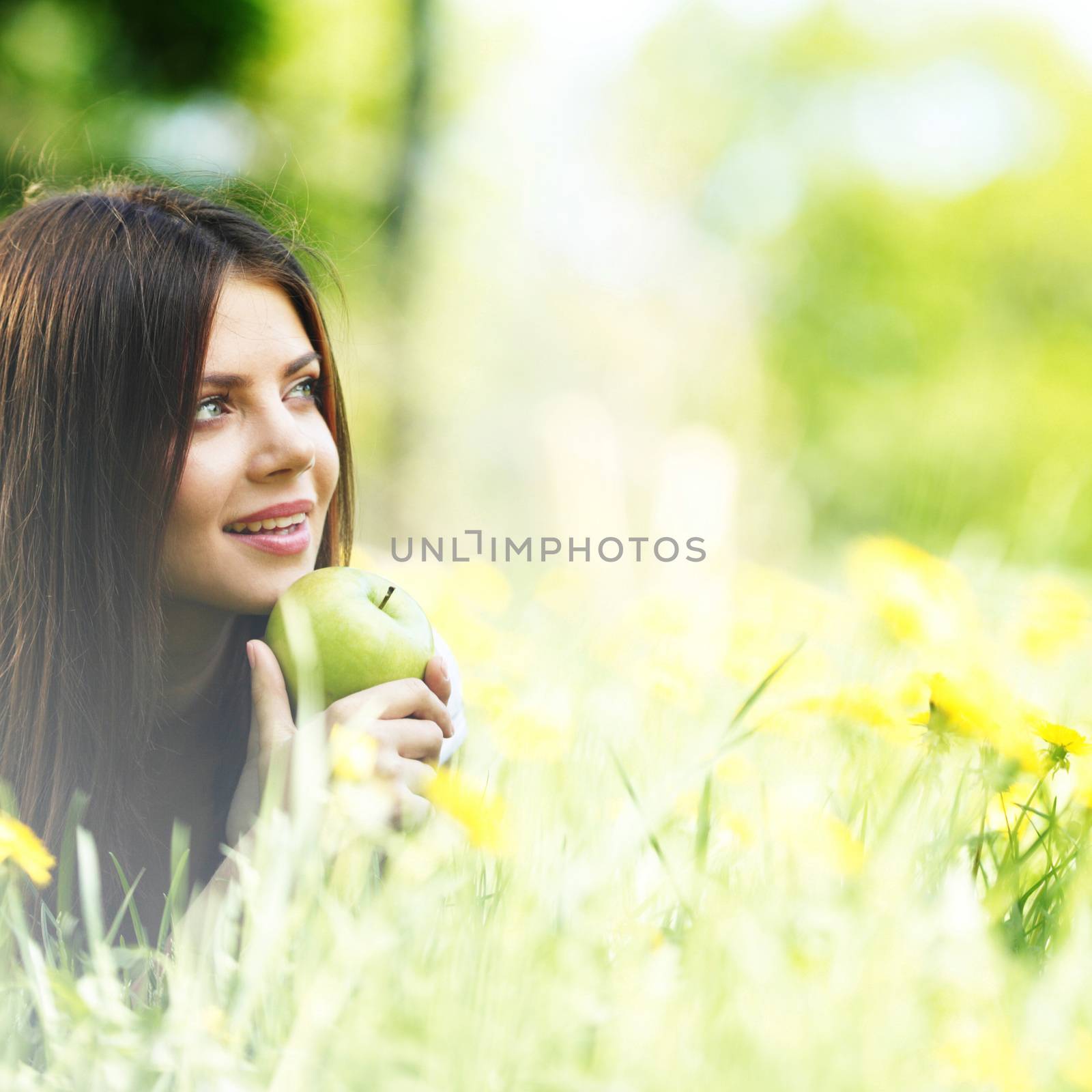 Woman on flower field by Yellowj