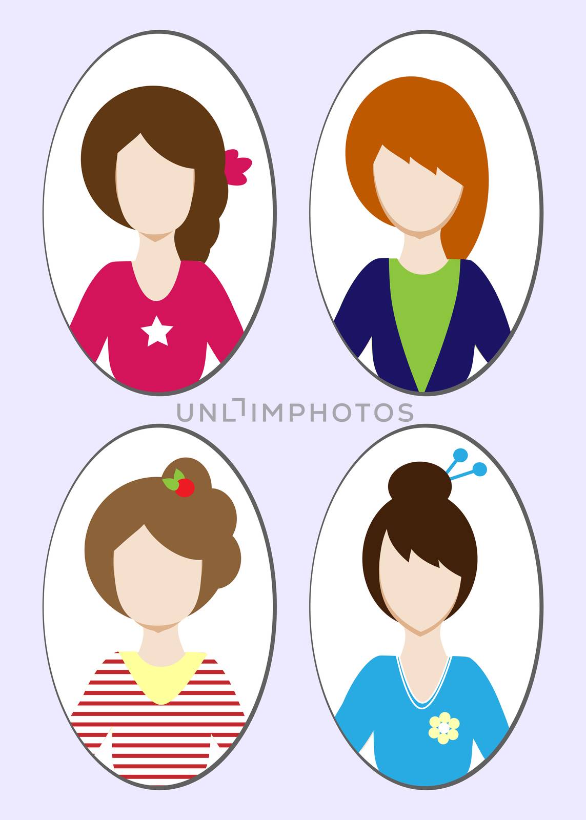 Cute illustrations of beautiful young girls with various hair style. by Adamchuk