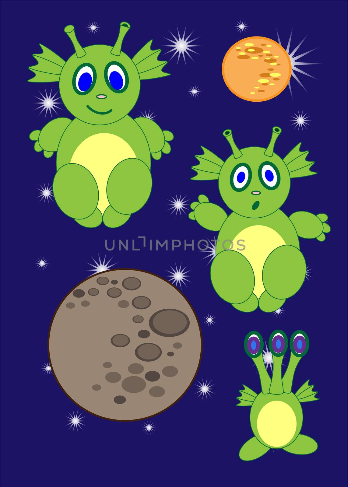 Cartoon cute monsters space of astronauts. aliens. rocket. planets. comets. by Adamchuk