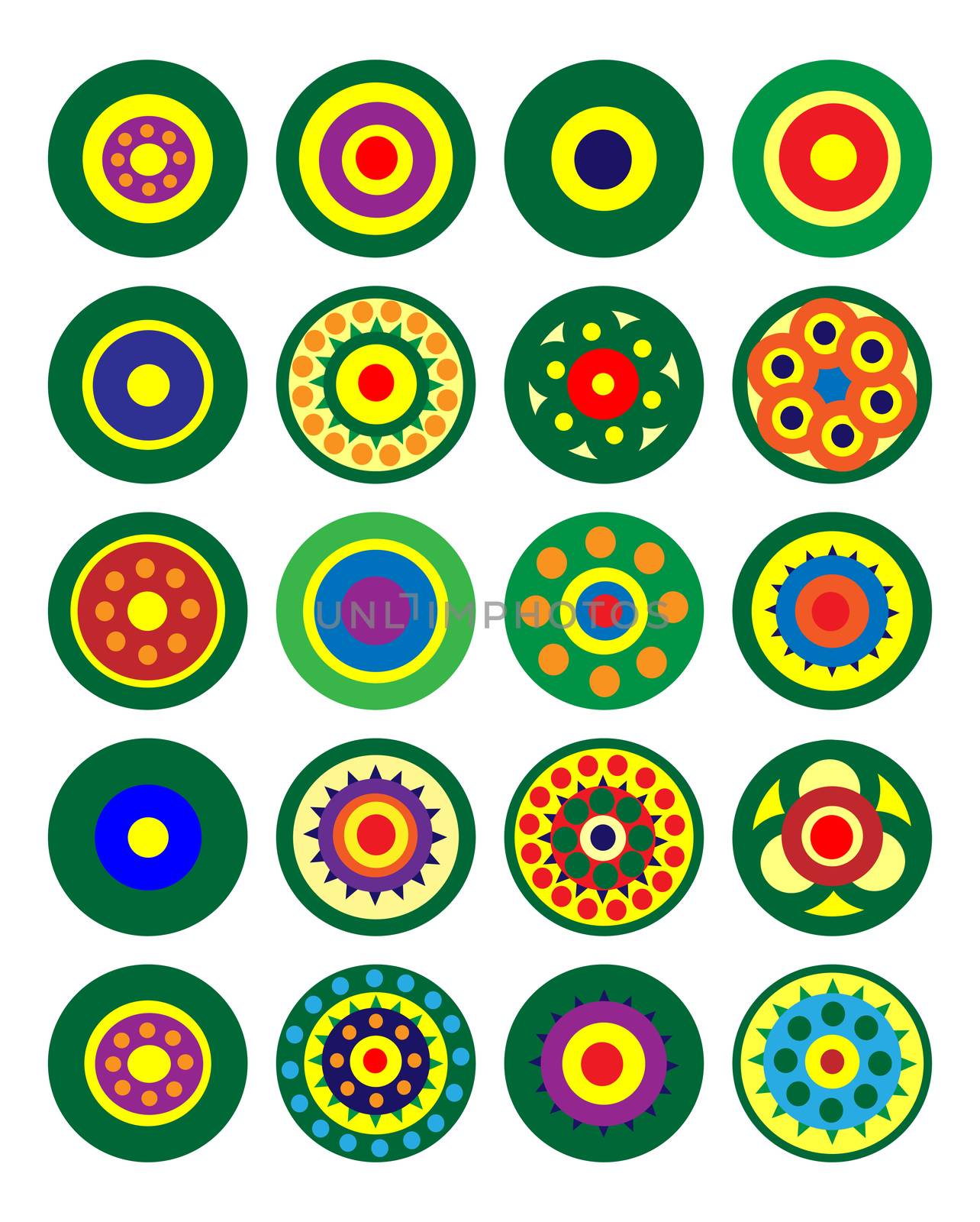 Set of multicolored circular patterns. by Adamchuk