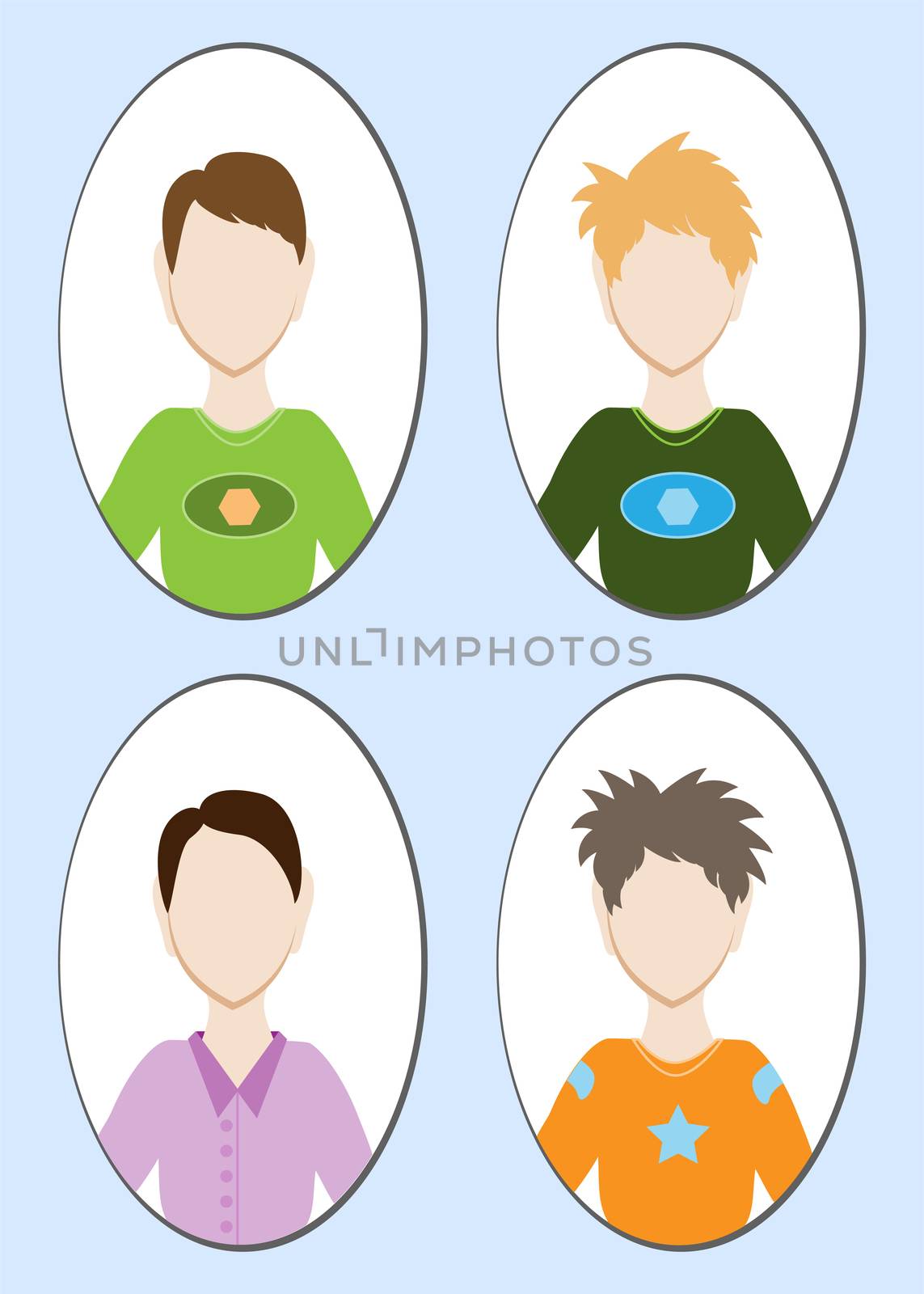 Cartoon illustration of a handsome young man with various hair style. by Adamchuk