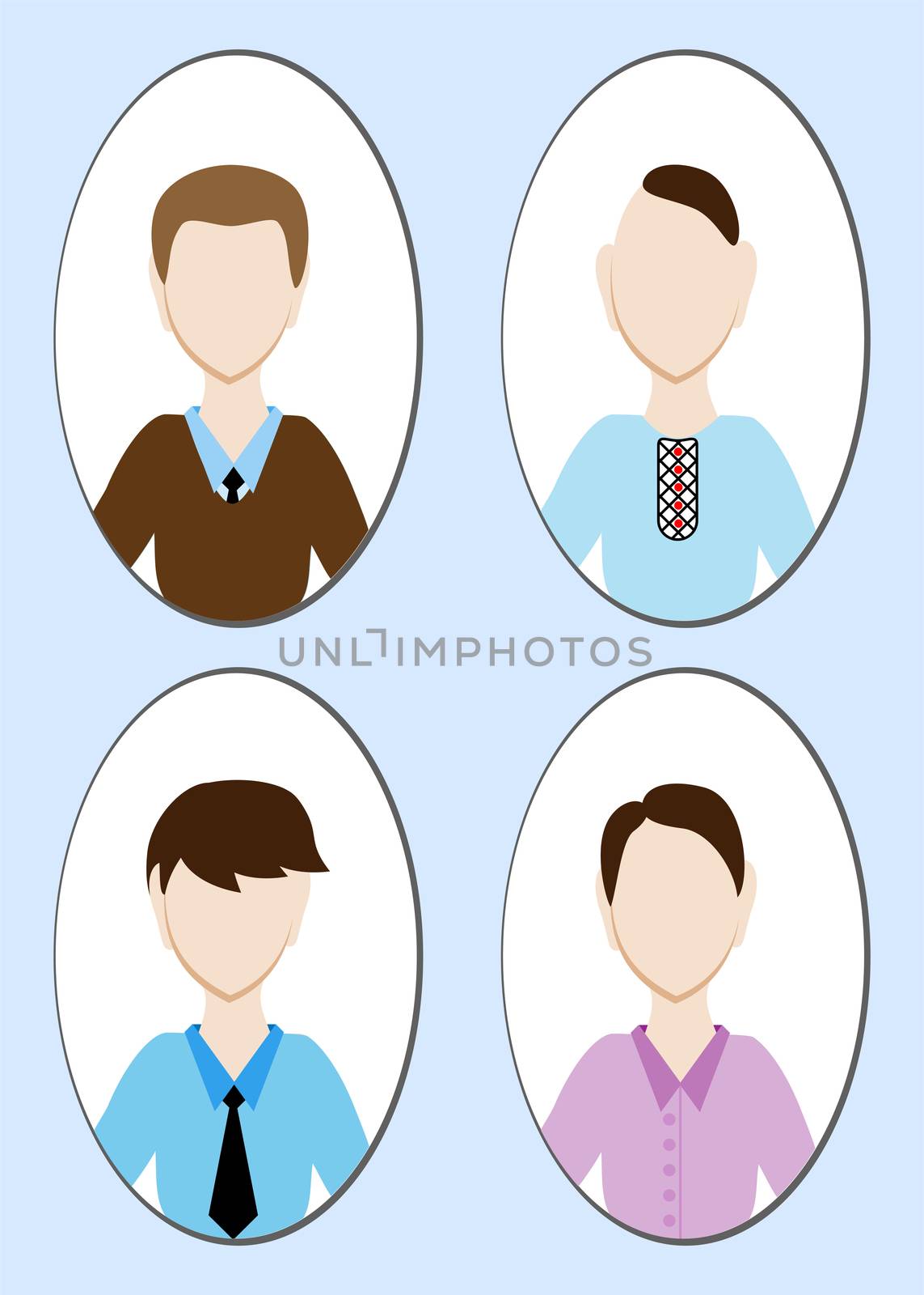 Cartoon illustration of a handsome young man with various hair style. by Adamchuk