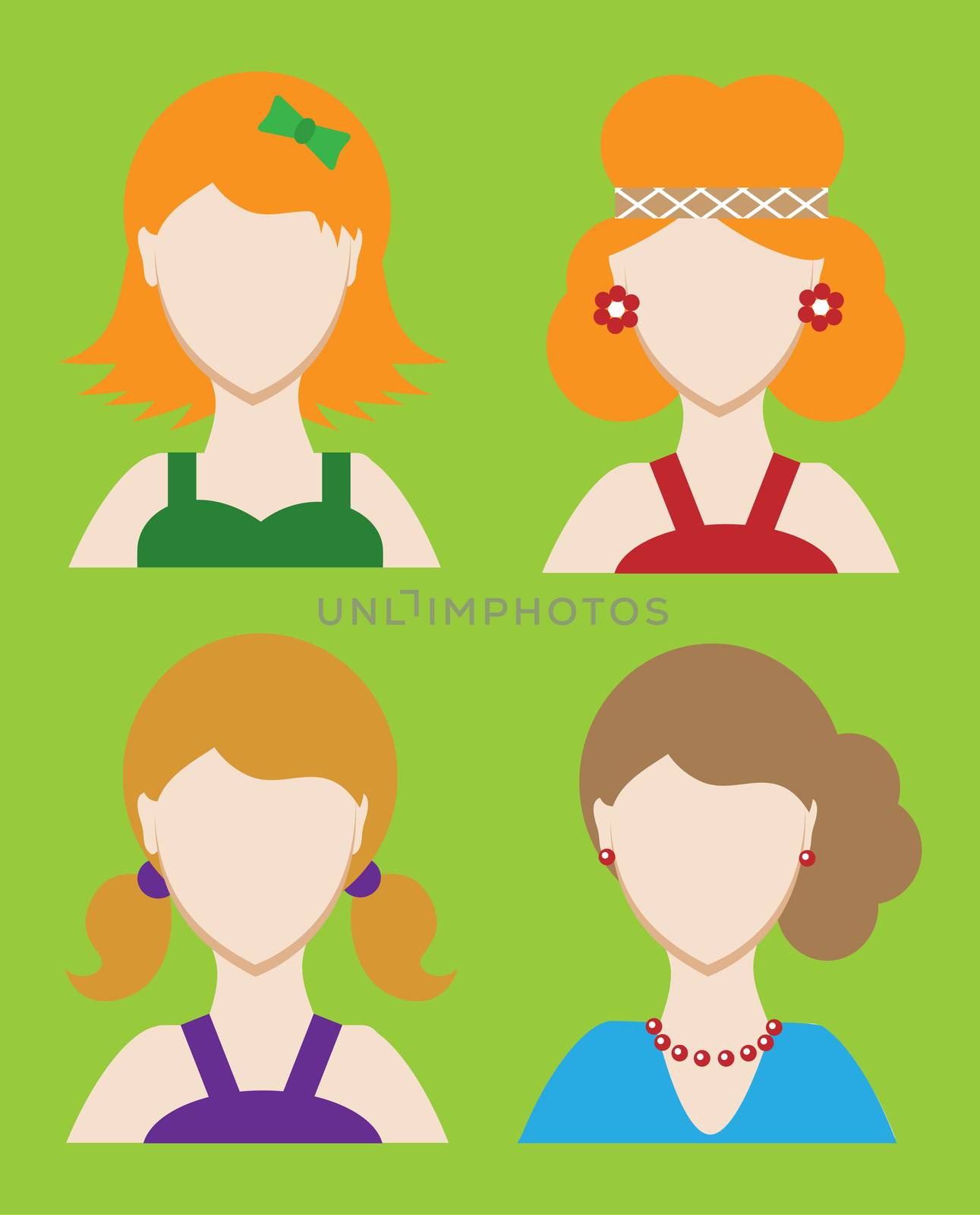 Set of female avatar or pictogram for social networks. Modern flat colorful style. illustration