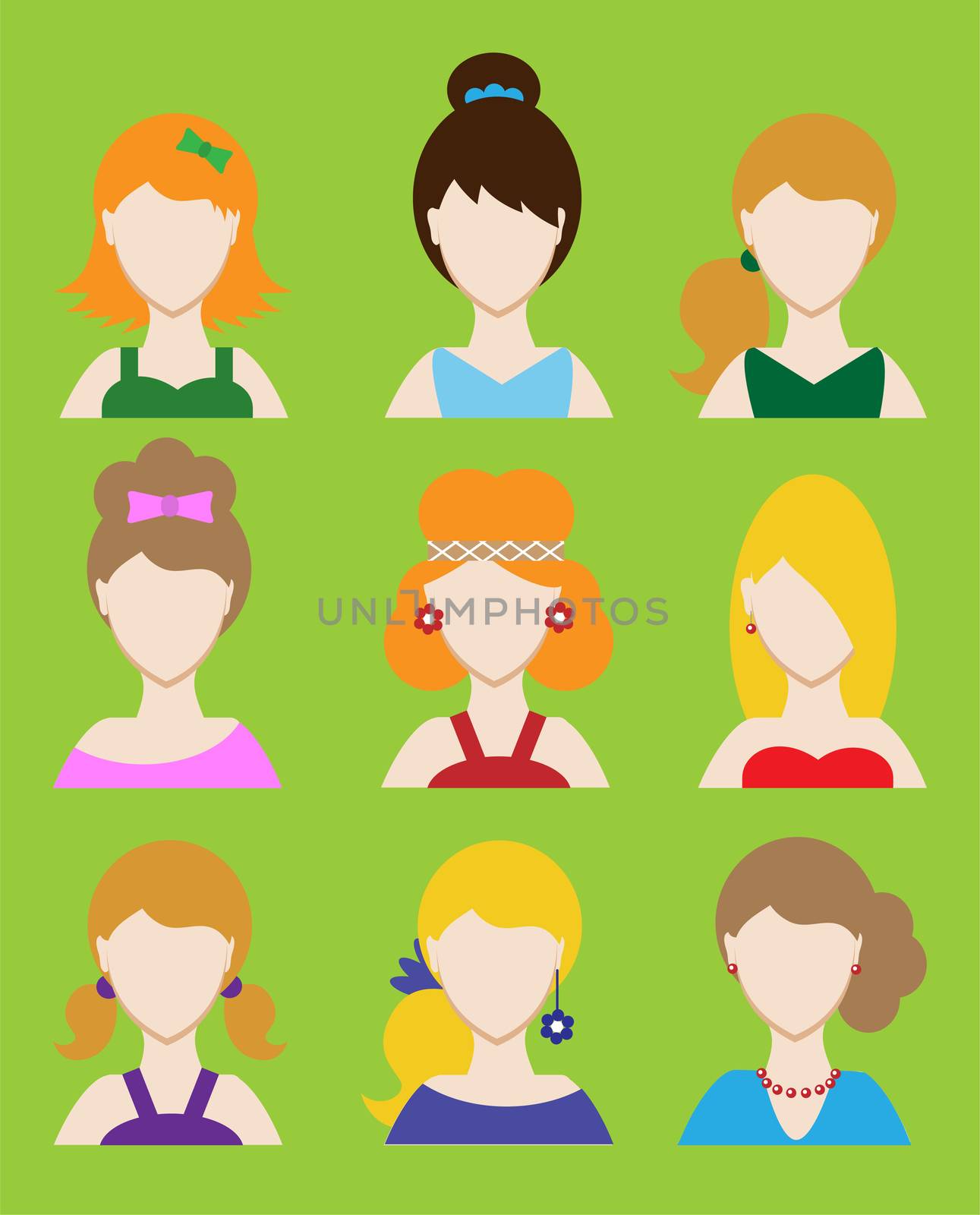 Set of female avatar or pictogram for social networks. Modern flat colorful style. by Adamchuk