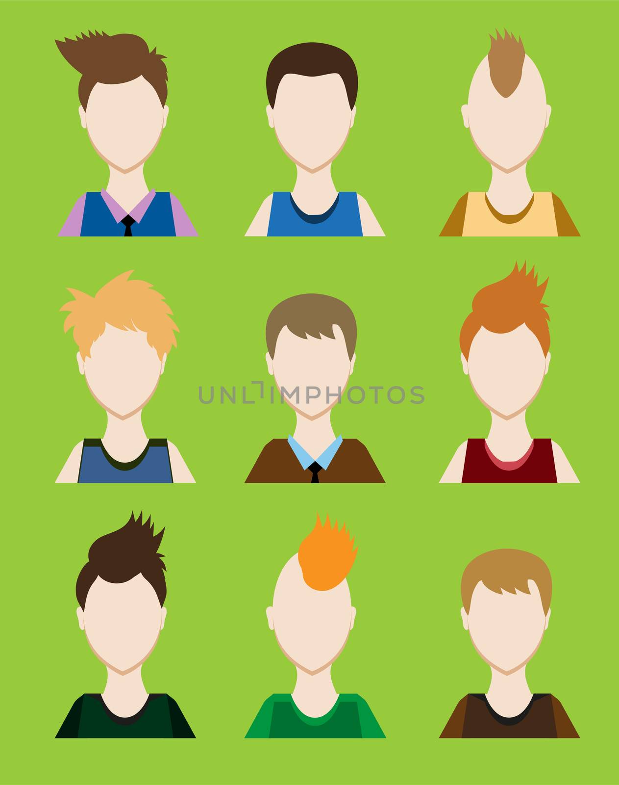 Set of Male avatar or pictogram for social networks. Modern flat colorful style. illustration