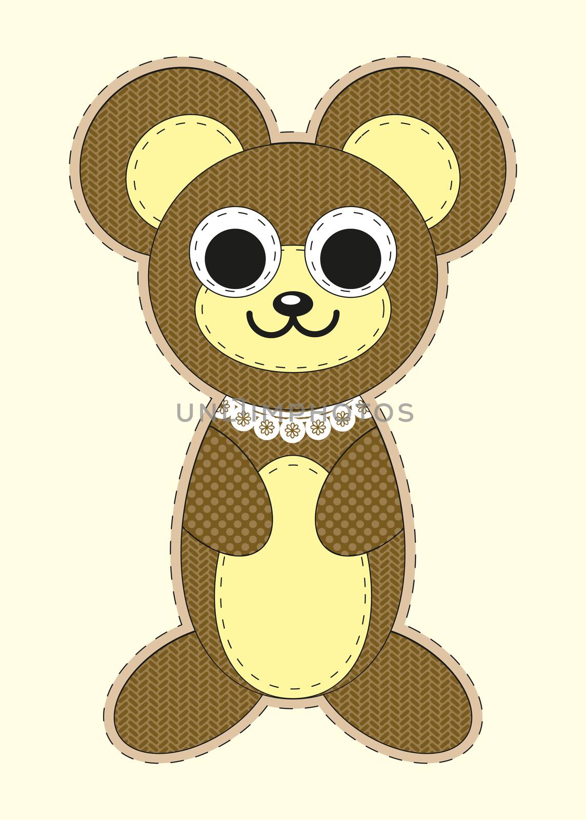 Cute cartoon Teddy bear in flat design for greeting card, invitation and logo with fabric texture. illustration