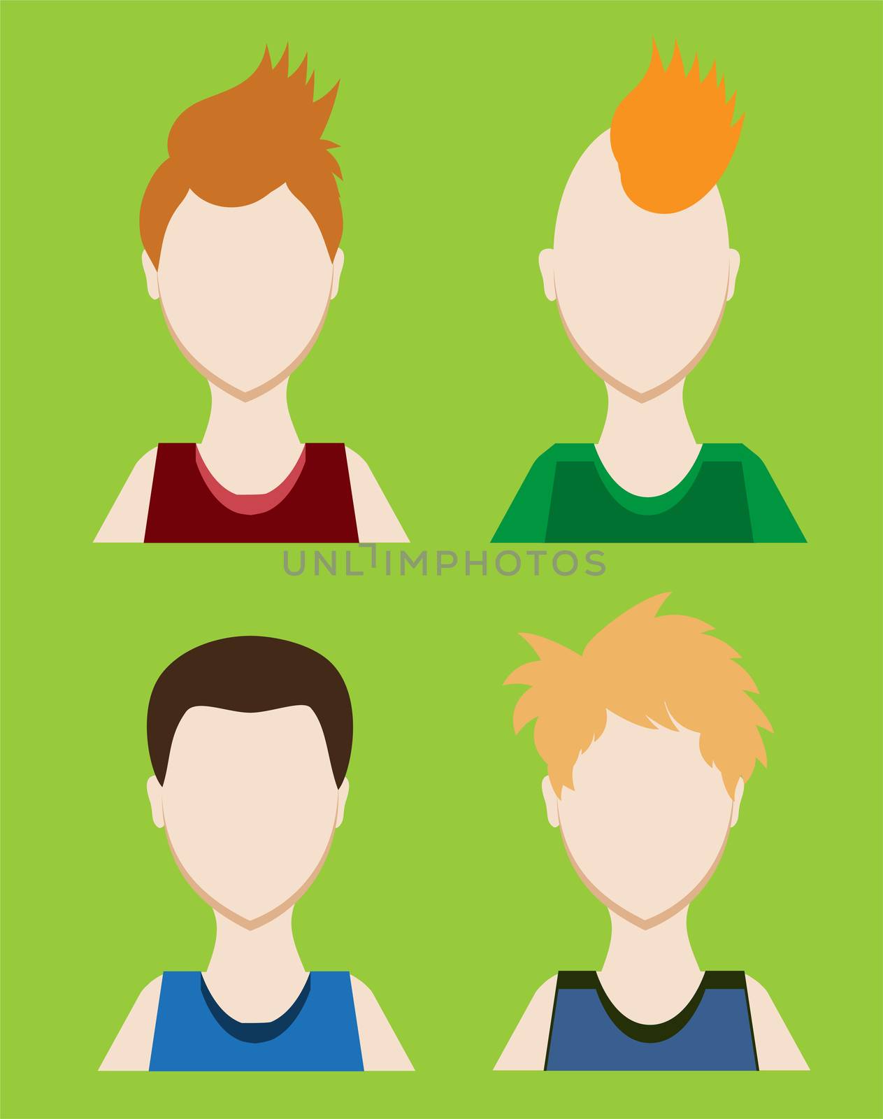 Set of Male avatar or pictogram for social networks. Modern flat colorful style. illustration