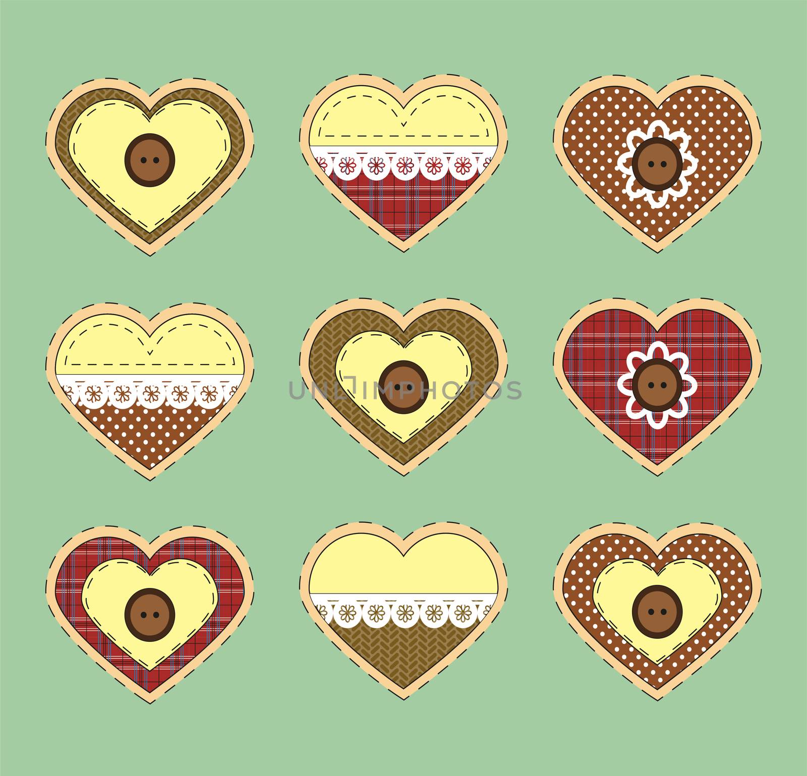 Set of vintage hearts with fabric texture. by Adamchuk