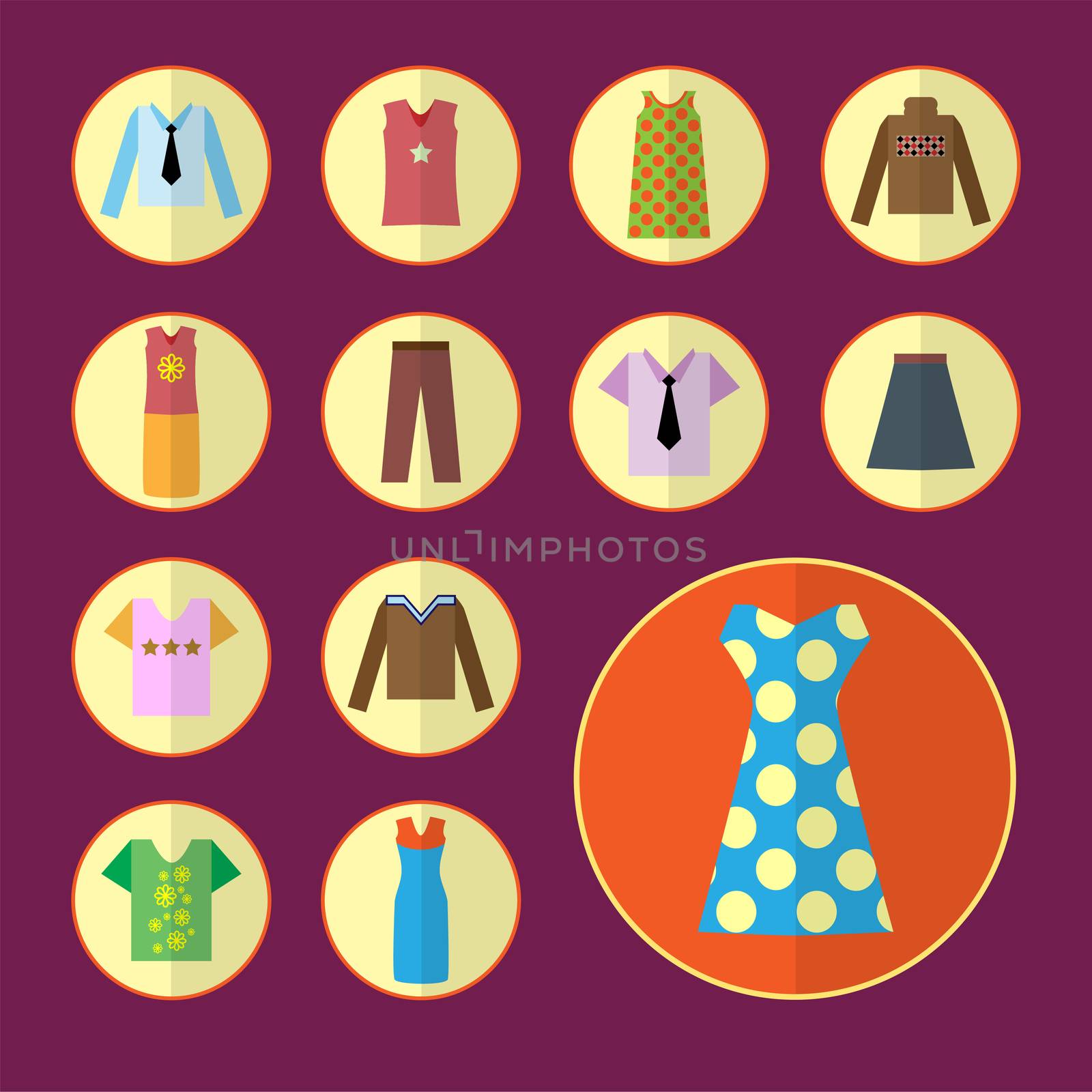Clothing icons set, shopping elements, flat design. by Adamchuk