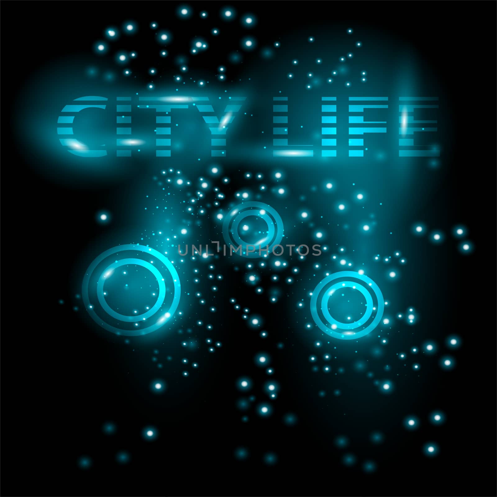 Abstract bright glowing background. City Live. illustration