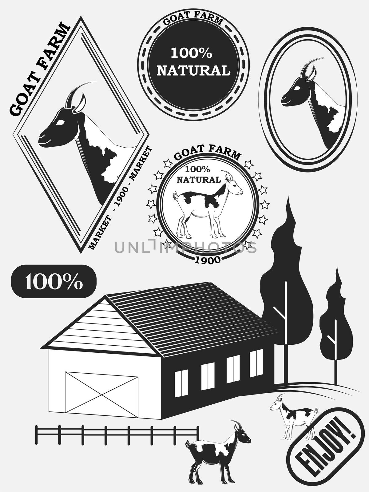 Set of goat labels, badges and design elements. illustration