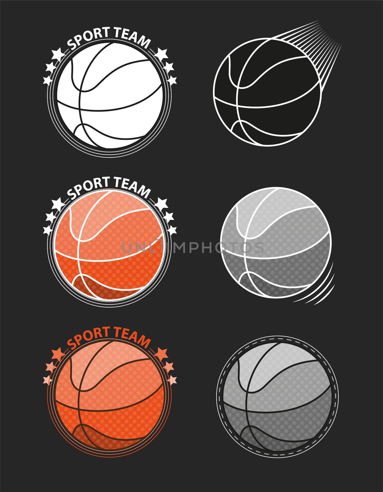 Set of basketballs on a gray background. illustration