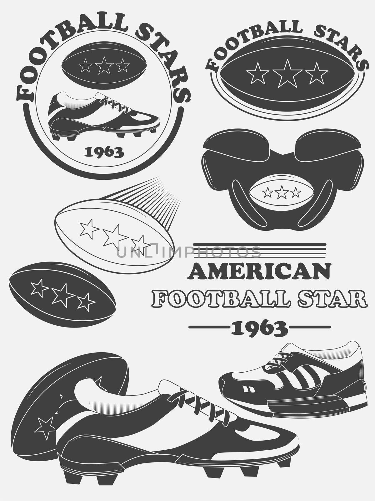 American football fantasy league labels, emblems and design elements. illustration