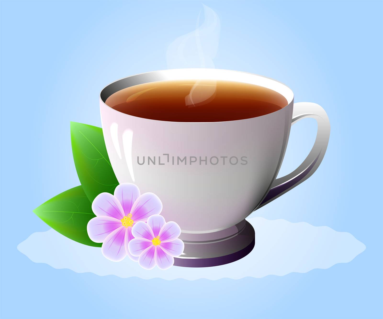 Cup of hot drink with flowers. Tea, coffee, etc. by Adamchuk