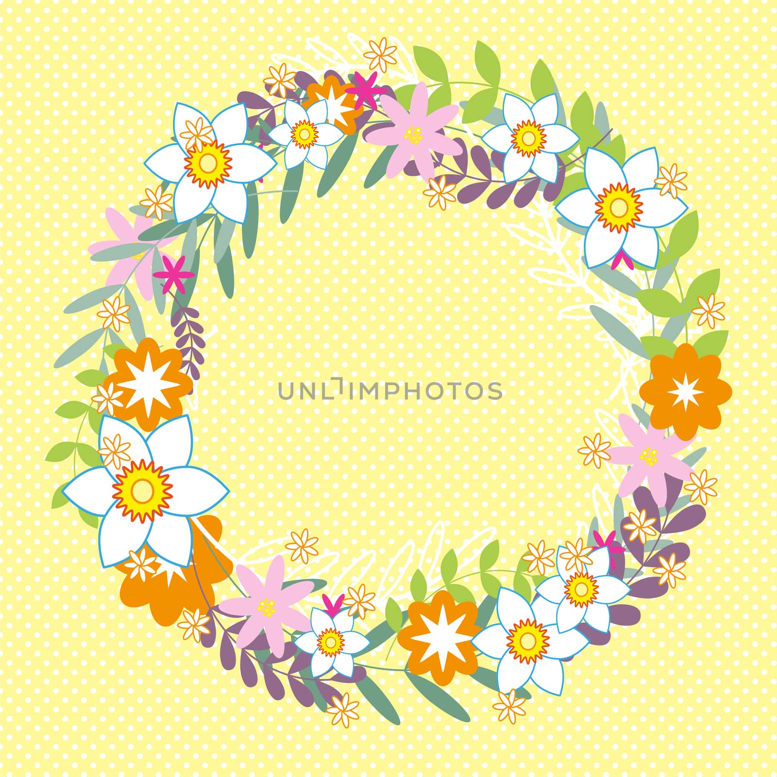 Colorful Floral Greeting card. International Happy Mothers Day with Bunch of Spring Flowers. Womens Day. Holiday background. Beautiful bouquet. Trendy Design Template. illustration