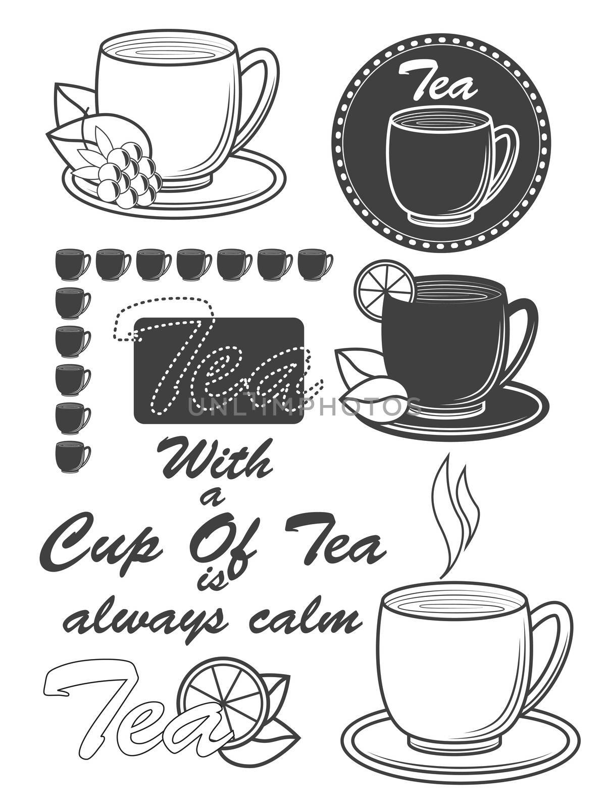 Set of vintage tea labels, badges and design elements. by Adamchuk