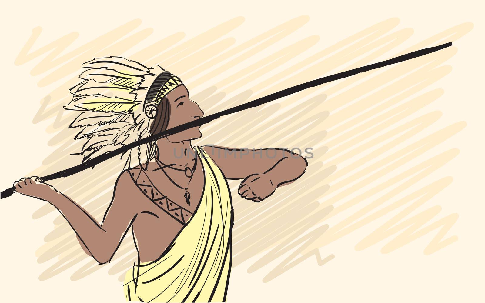 Apache Indian warrior throwing a spear. Corporate identity sketch. by Adamchuk