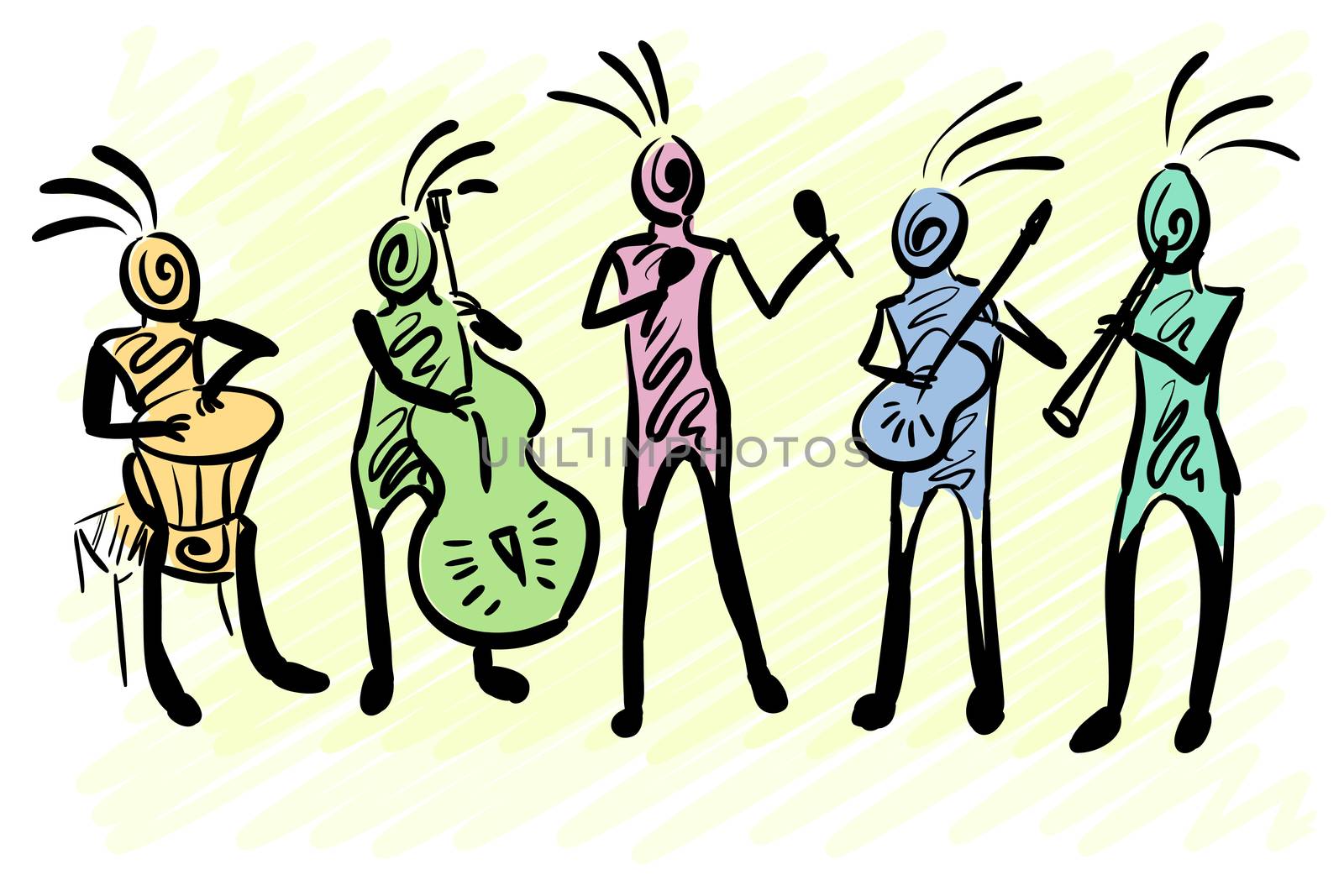 Abstract mysterious musicians. Corporate identity sketch. illustration