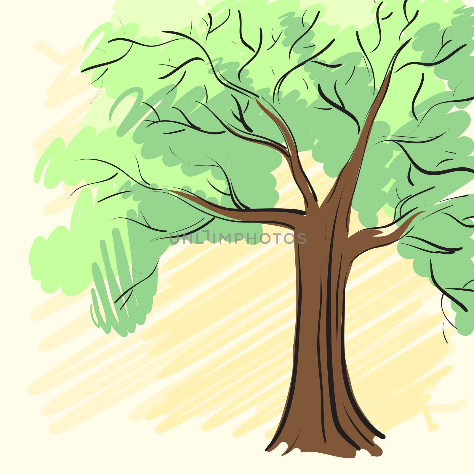 Lonely green tree. Corporate identity is drawn by hand. illustration