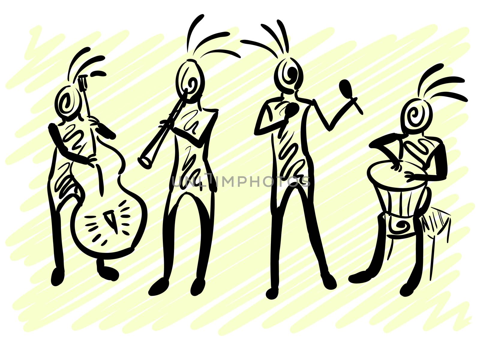 Abstract mysterious musicians. Corporate identity sketch. illustration
