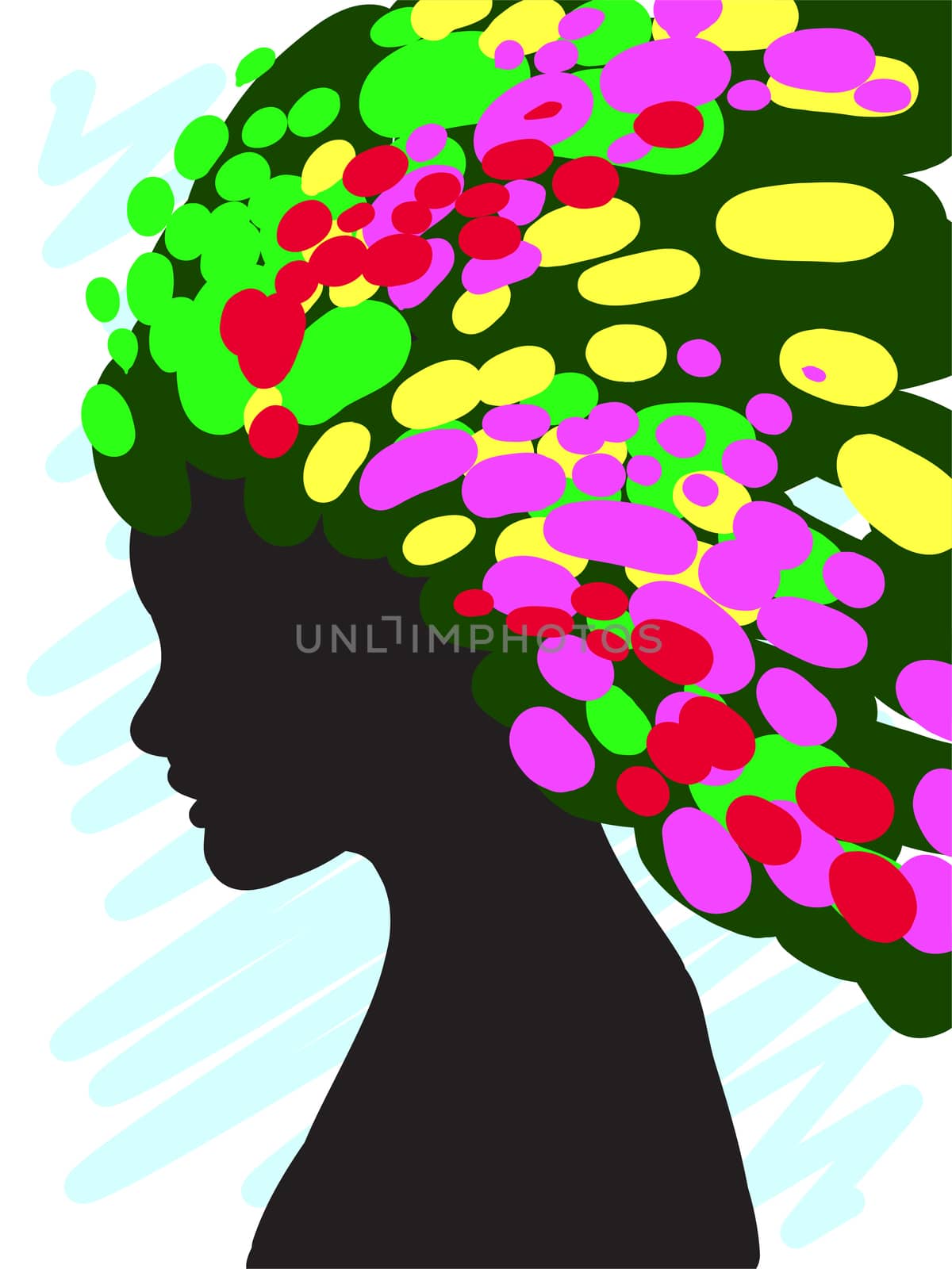 Decorative composition of girl silhouette with abstract hairstyle. hand-drawn. Individual corporate identity. It can be used as a postcard. illustration