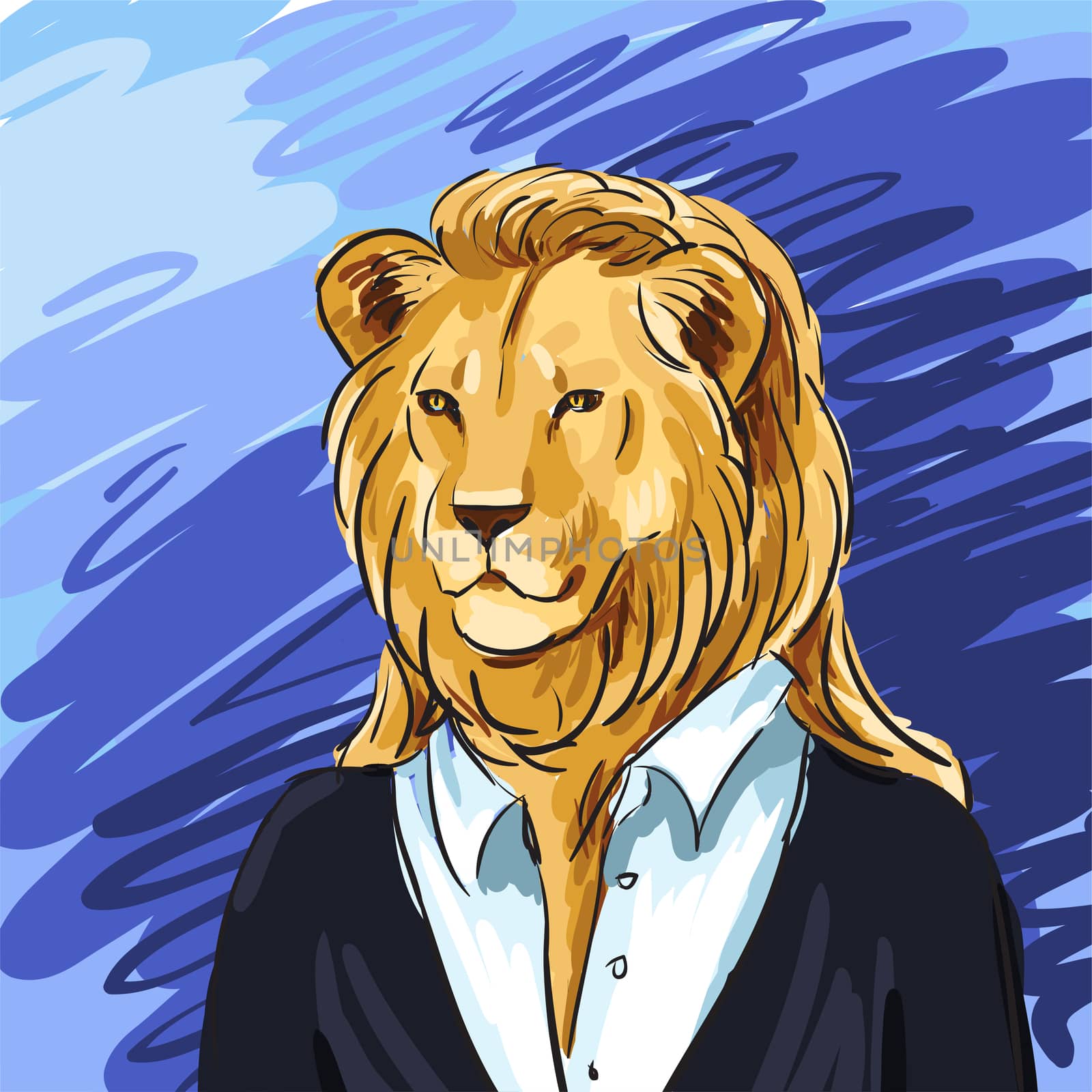 Portrait of a leader. Beautiful lion in suit hand-drawn. Individual corporate identity. It can be used as postcard. by Adamchuk