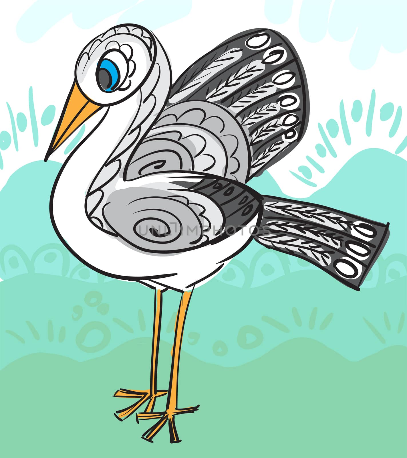 Card with decorative stork for your design. illustration