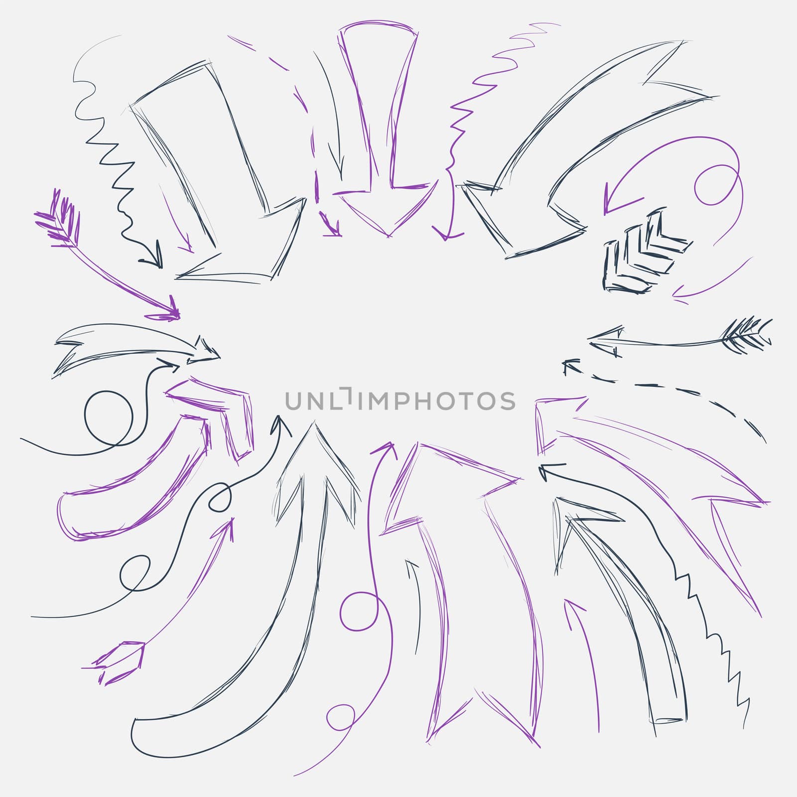 Collection of scribble arrows hand-drawn on a white background. by Adamchuk