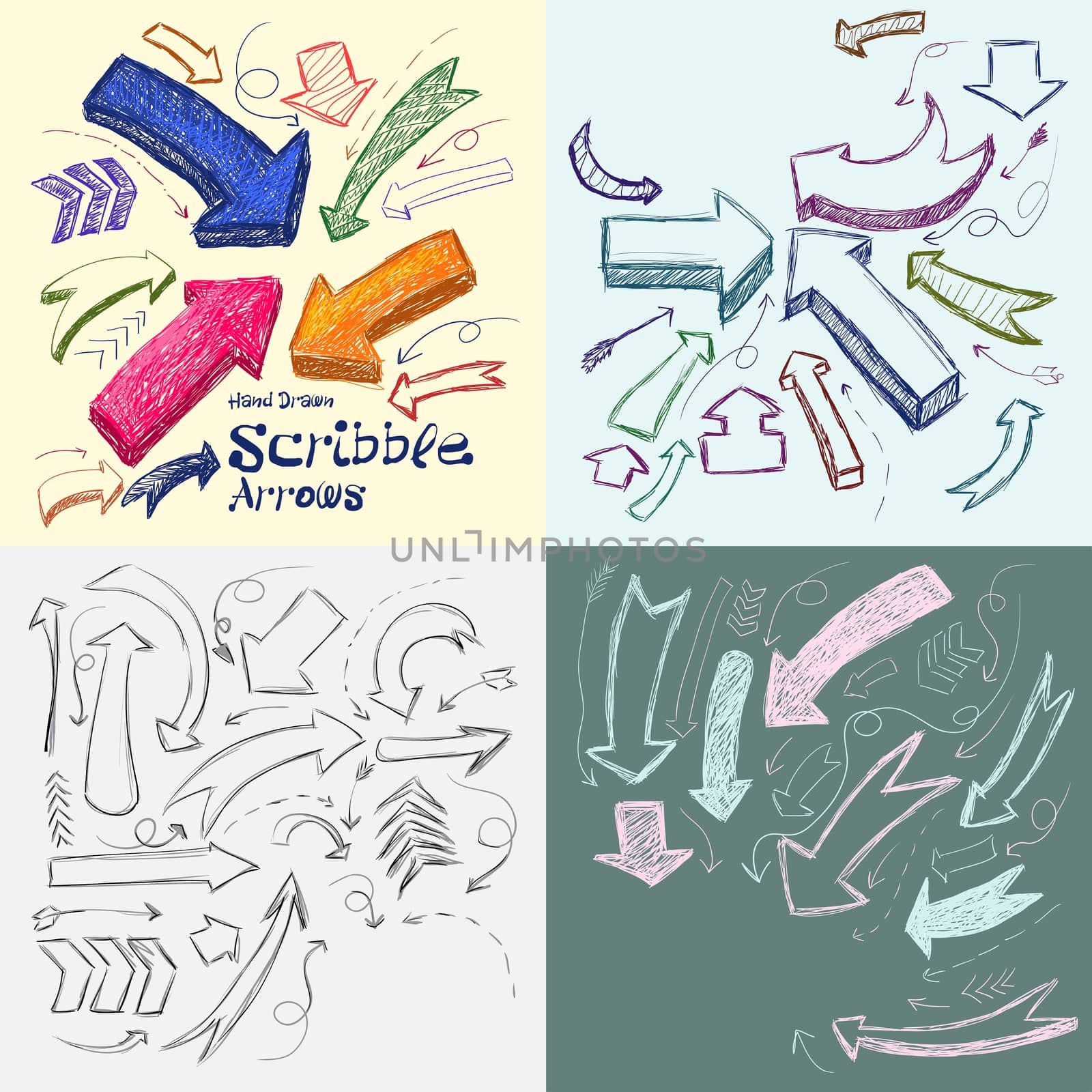 Set of scribble arrows hand-drawn on a light background. by Adamchuk