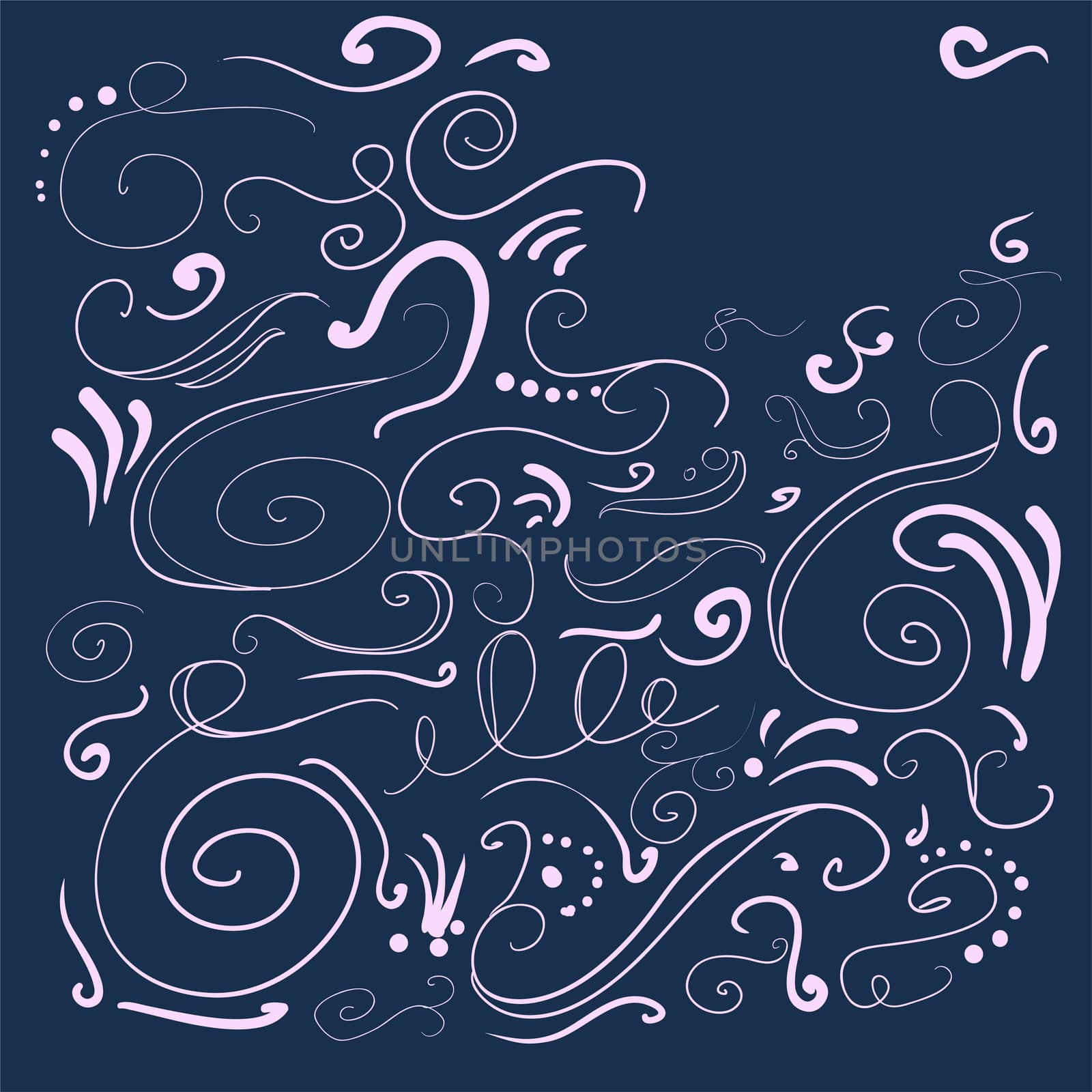 Set of decorative swirls hand-drawn on a dark background for your design. by Adamchuk
