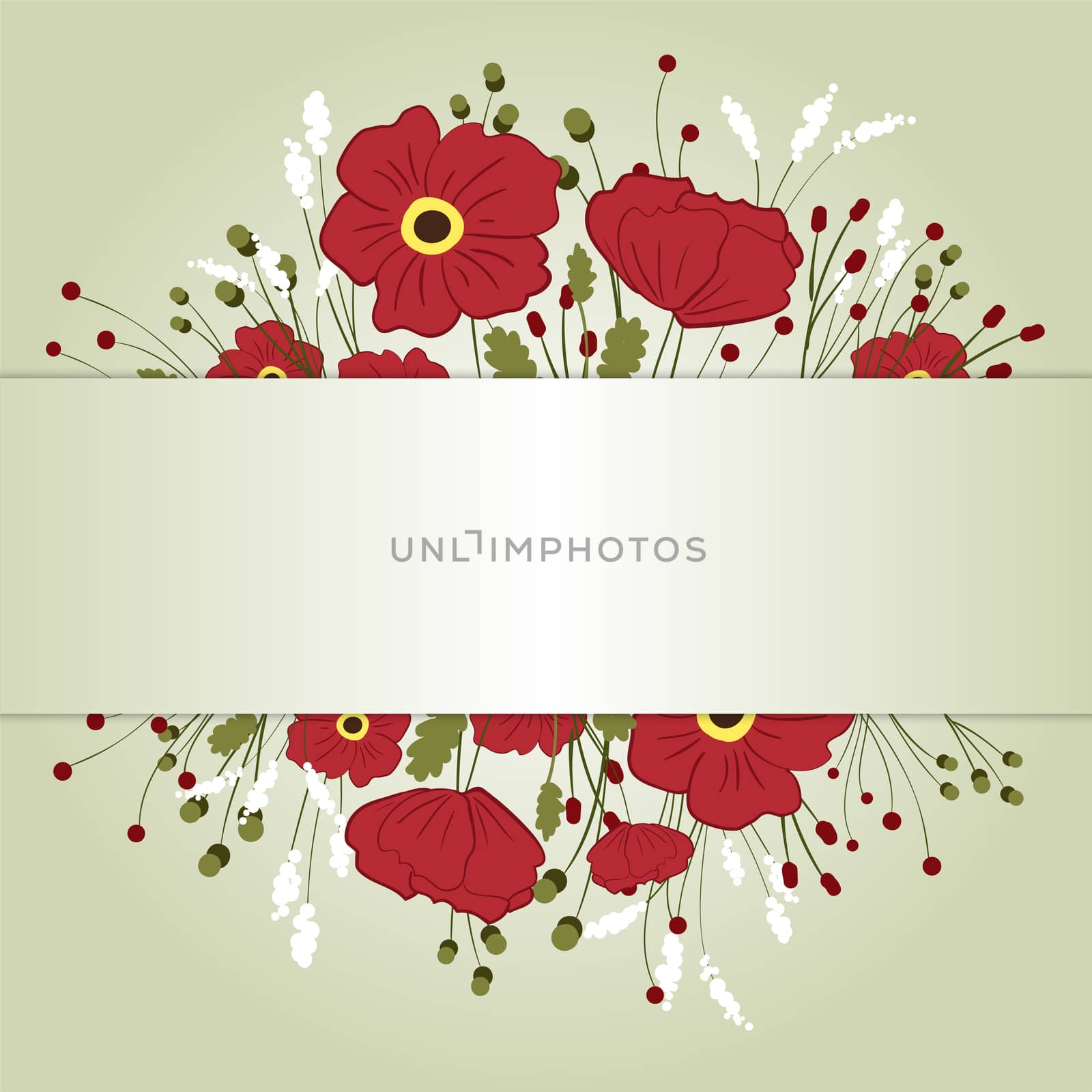 Composition of poppies and wild flowers on a light background. Card. illustration