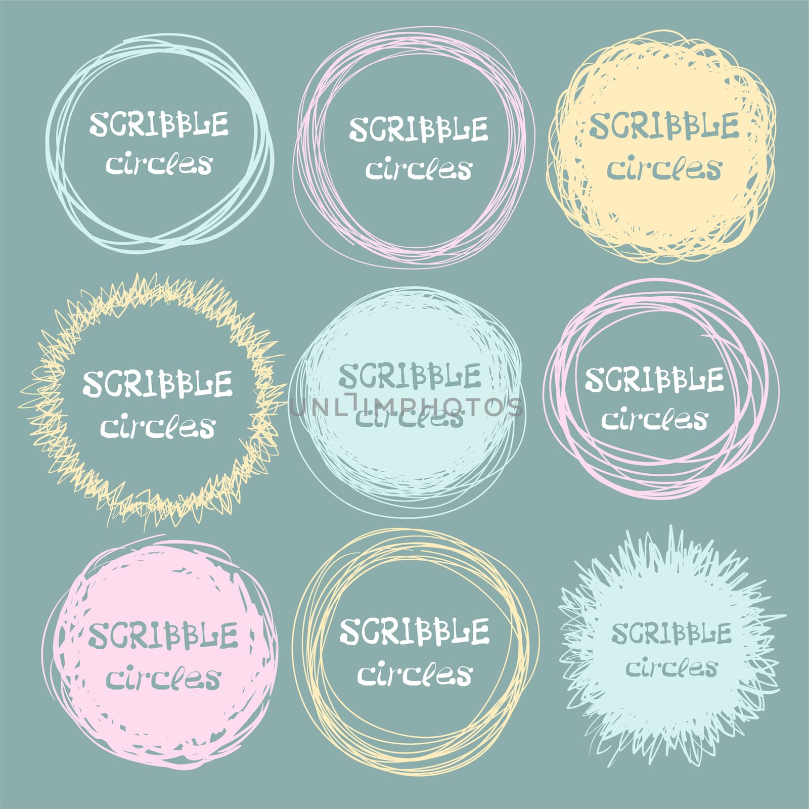 Set of bright hand-drawn scribble circles for your design. by Adamchuk