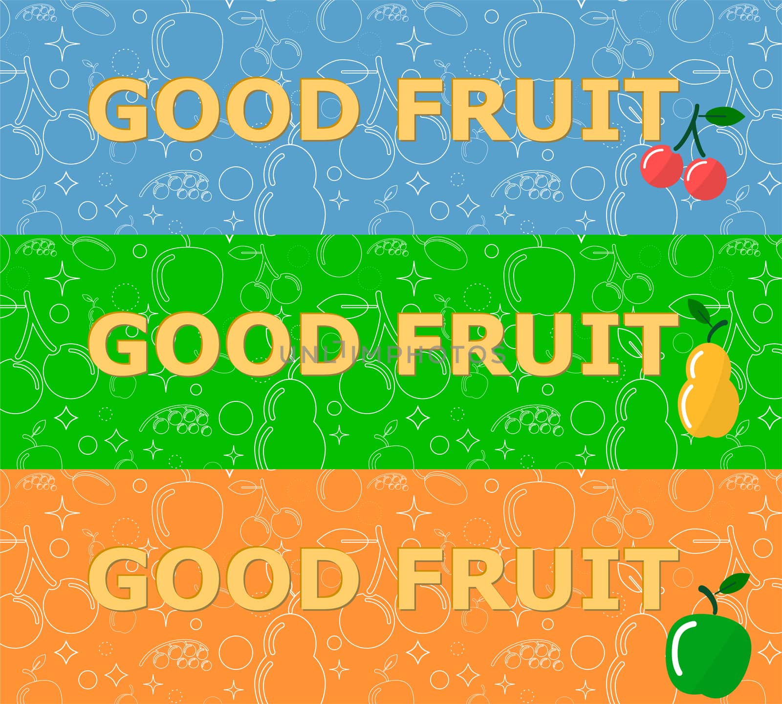 Set of horizontal banners with fruits on bright background. illustration