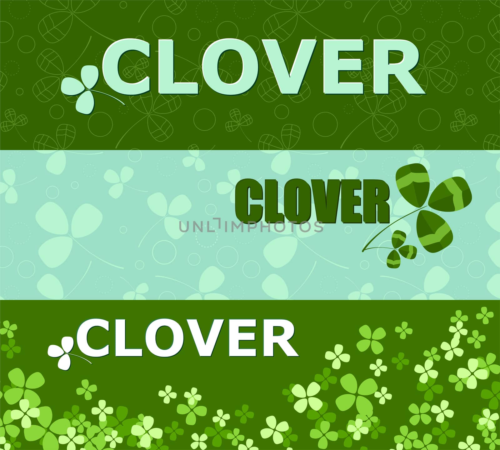 Set of horizontal banners with green clover and place for your text. by Adamchuk