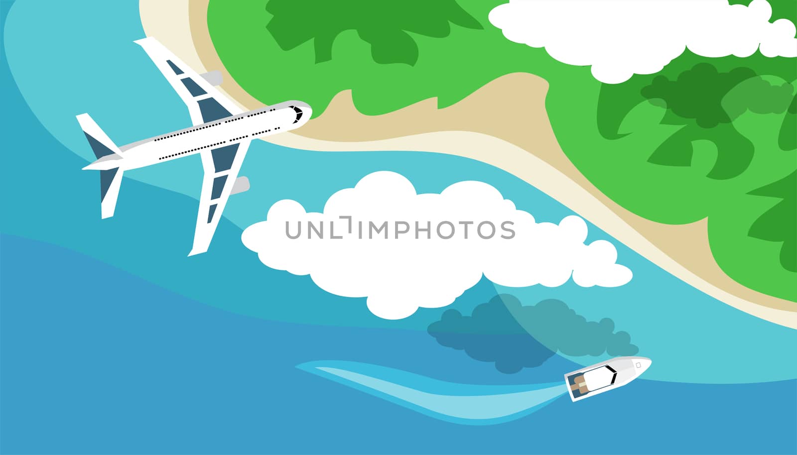 Travel, tourism in a flat style. World travel banner. Water tourism. Summer holidays, vacation. illustration