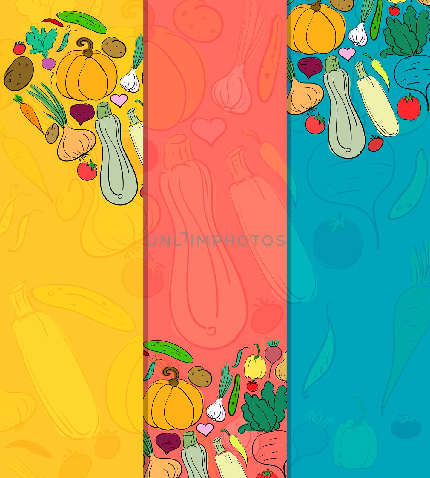 Set of banners with vegetables with place for your text. Hand-drawn. illustration
