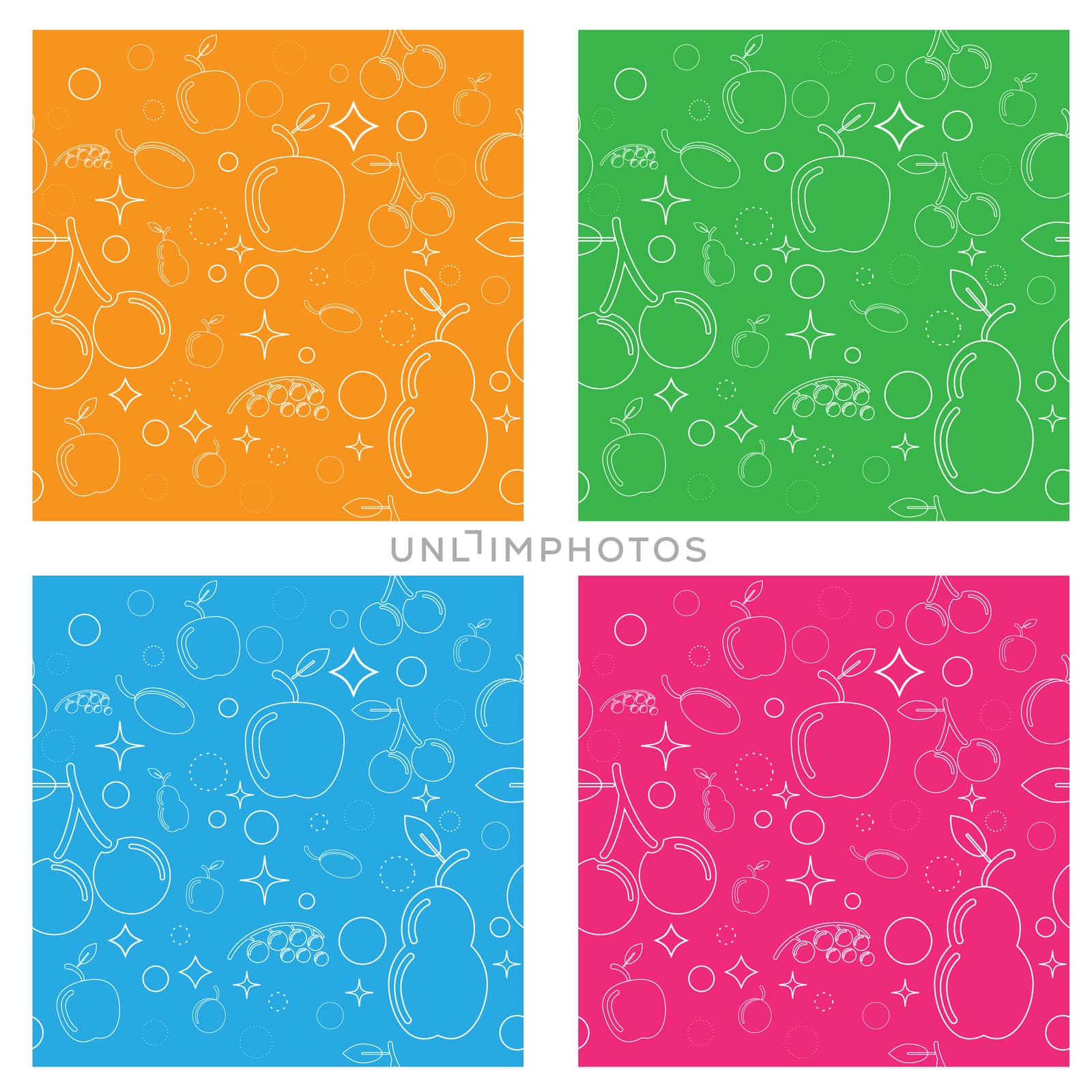Seamless pattern with fruits such as pear, apple. cherries, plums and grapes. illustration