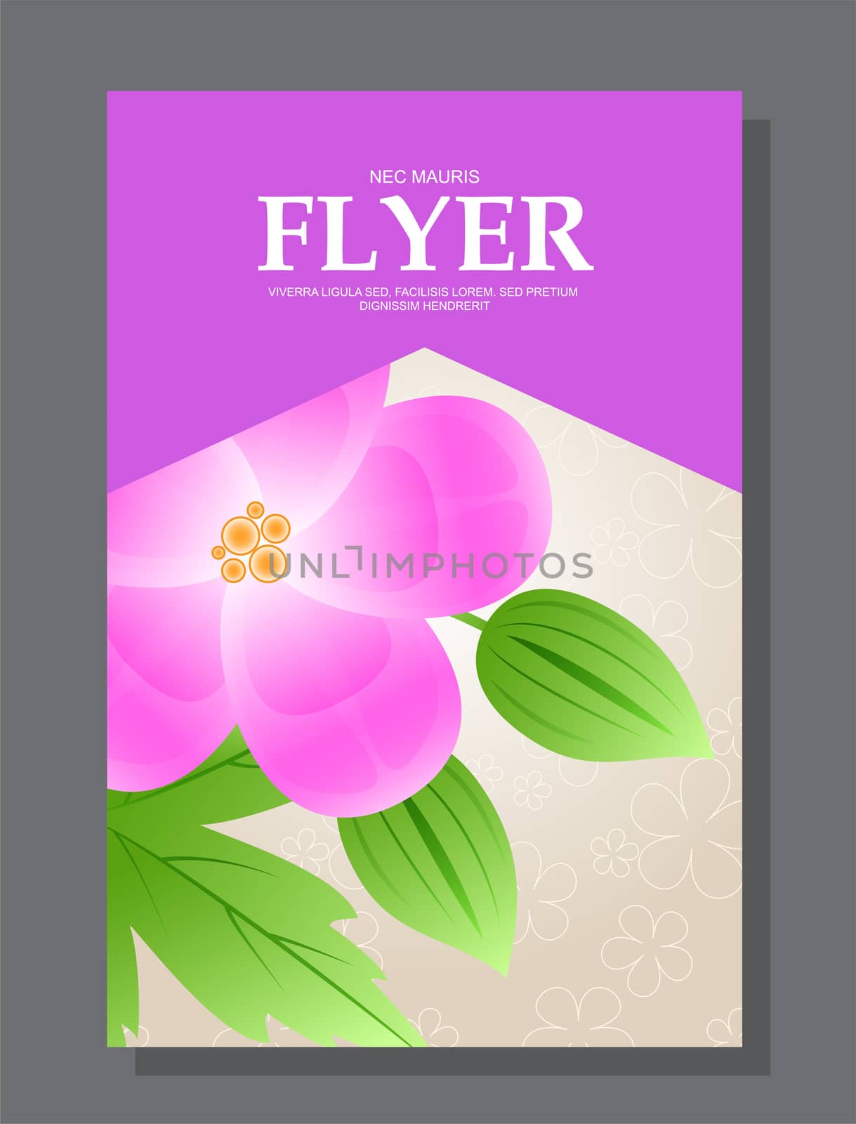 Violet flowers on a flyer. Can be used as greeting cards or wedding invitation. illustration