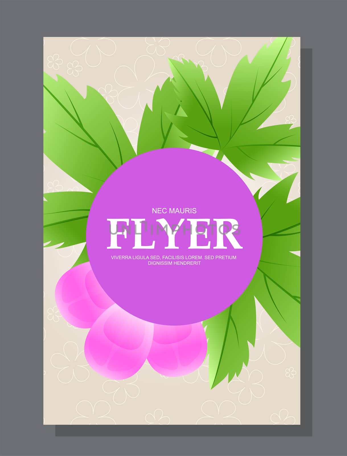 Violet flowers on a flyer. Can be used as greeting cards or wedding invitation. illustration