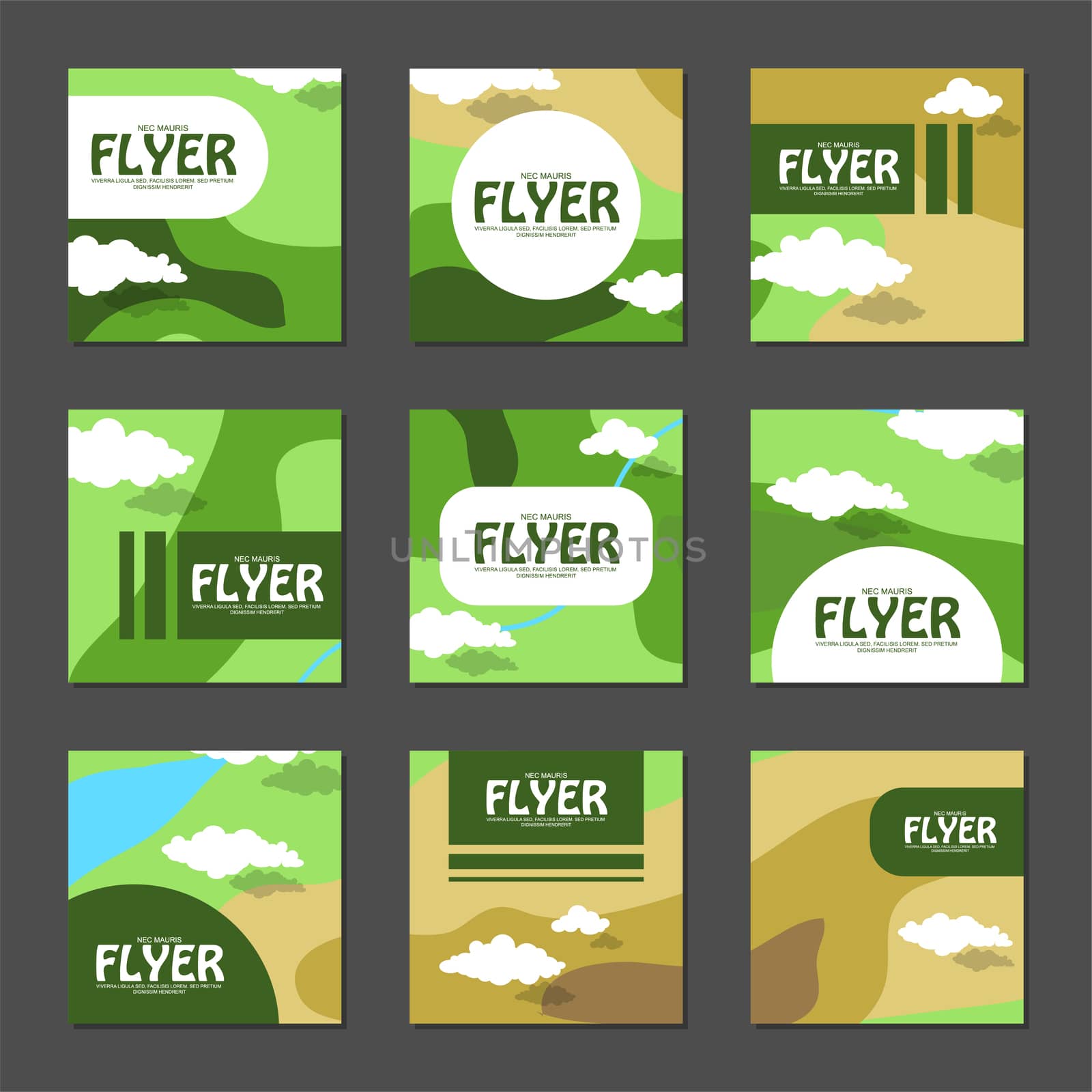 Set of square flyers with the area map in flat style. illustration